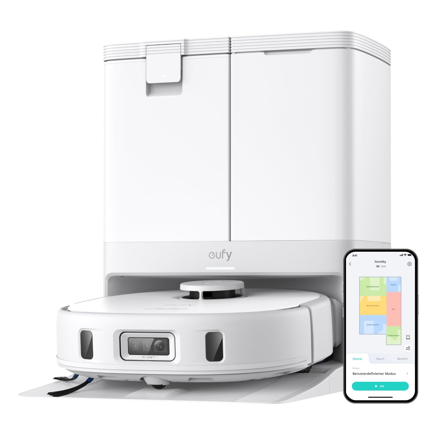 eufy Saugroboter Omni C20 mit All-in-One-Station,Auto-Entleerung, Auto-Wasch- und Trocknungsfunktion, 7.000Pa, 8,5cm Design, Staubsauger Roboter mit Wischfunktion,Kindersicherung