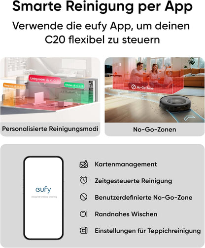 Eufy Omni C20, 7.000Pa, All-in-One-Station, Auto-Entleerung & -Reinigung, 8,5 cm, mit Wischfunktion