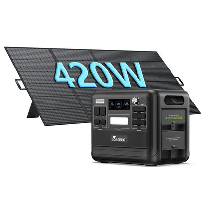 FOSSiBOT F2400 Solargenerator mit Solar panel 400W, 2048Wh, LiFePO4 Tragbare Powerstation, 3 Ausgang AC 2400W (4800W Peak), 1100W Schnellladung, Power Station für Camping, Reisen