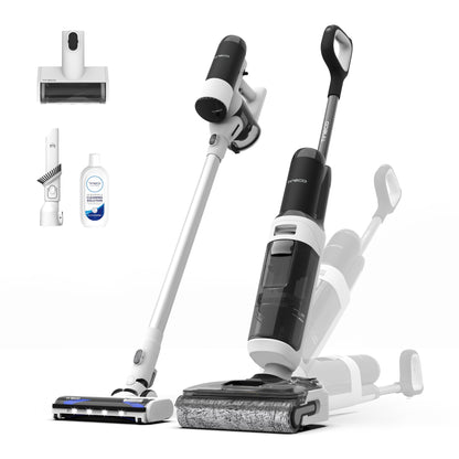 Tineco Floor One Stretch S6 Wet/Dry Vacuum Cleaner, 180° Flat Design Suction Mop 13 cm Lying Height, 70°C 5min FlashDry Self-Cleaning, 3-Sided Edge Cleaning, 40 Minutes Running Time Cleaning Under