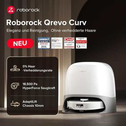 Roborock Qrevo Curv, 18,500Pa, Hebemopp, 75°C Wäsche, Anti-Tangle, Sprachsteuerung
