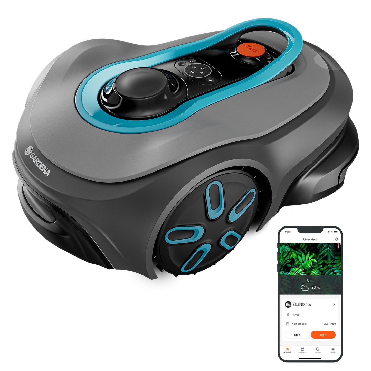 Gardena smart SILENO Free Set 1100 m² Mähroboter, kabellos, für Rasenflächen bis 1.100 m², LONA Intelligence, ohne Begrenzungskabel, leiser Betrieb, intelligenter Mäher mit App Steuerung (19926-47)