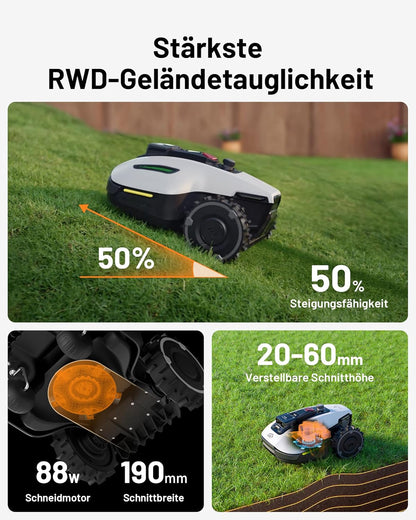 MAMMOTION YUKA Mini 500 Robotic Lawnmower, No Boundary Cable, 4G, Auto Mapping, 500m², 50% Incline
