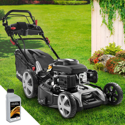 BRAST® Benzin Rasenmäher mit Antrieb | 5,2kW (7PS) | 55cm Schnittbreite | viele Modelle | TÜV | 30-80mm Schnitthöhe | 60L Fangkorb | 4 Takt OHV Motor | Stahlgehäuse | Speed
