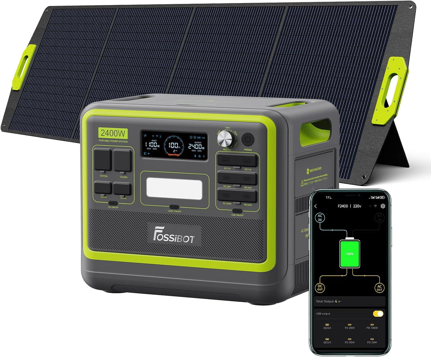 FOSSIBOT F2400 Powerstation 2400W (4800W Peak) mit 200W Solarpanel